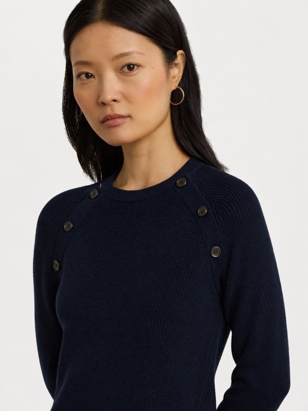 Lauren Ralph Lauren Navy Knit Sweater Button Shoulder Crewneck Women Size XL